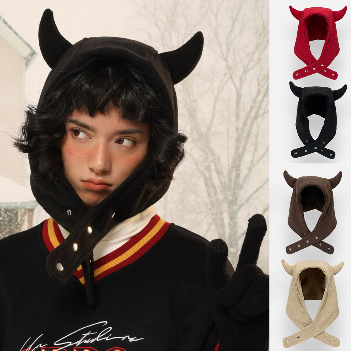 Knit Beanie Hat Warm - Japan Yabi Cute Devil Ears Cow