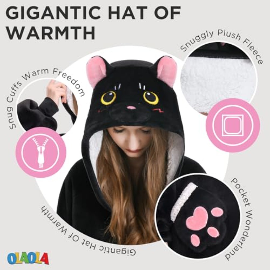 OLAOLA Black Cat Wearable Blan - đánh giá và giá Sherpa Hoodie Fleece