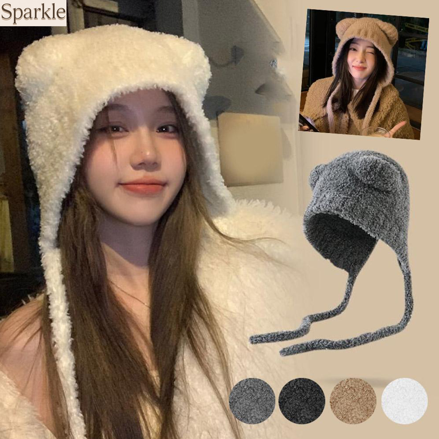 Winter Plush Bear Ear Wool Hat - đánh giá và giá Knit Beanie Hat Warm