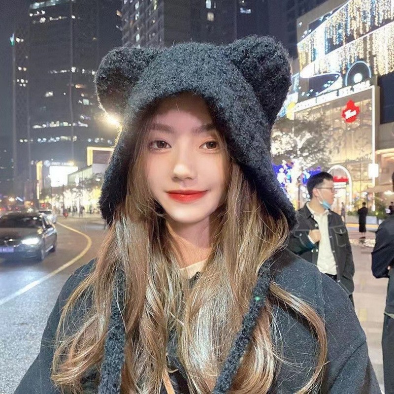 Winter Plush Bear Ear Wool Hat - đánh giá và giá Knit Beanie Hat Warm