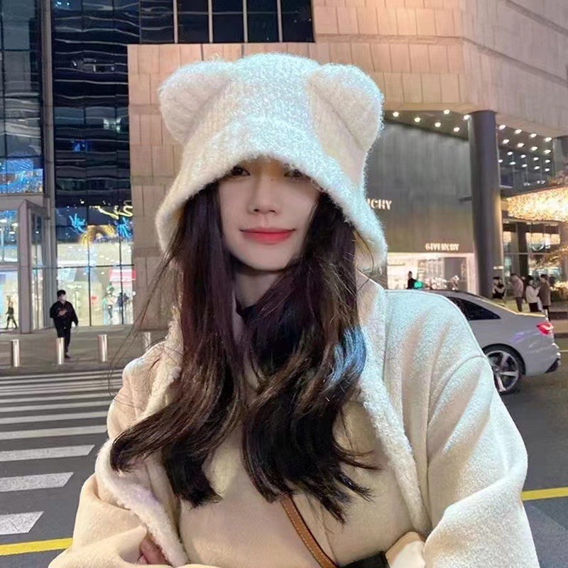 Winter Plush Bear Ear Wool Hat - đánh giá và giá Knit Beanie Hat Warm
