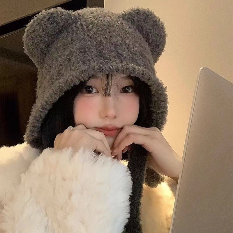 Winter Plush Bear Ear Wool Hat - đánh giá và giá Knit Beanie Hat Warm