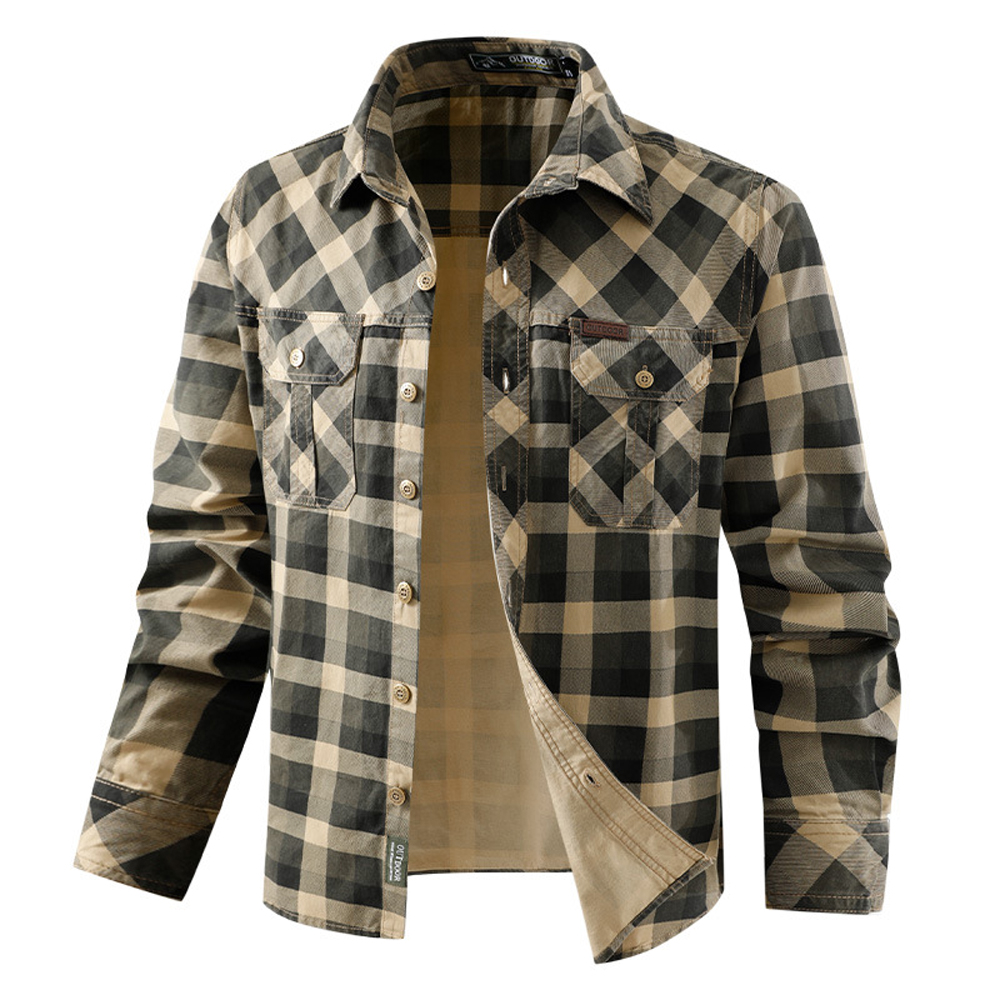 Spring Autumn Men's Cotton Pla - đánh giá và giá Flannel Shirt Lined
