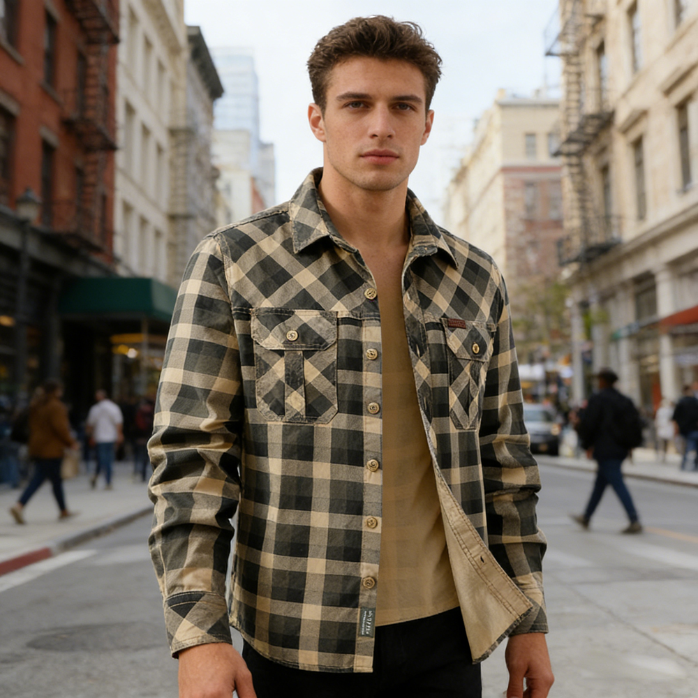 Spring Autumn Men's Cotton Pla - đánh giá và giá Flannel Shirt Lined