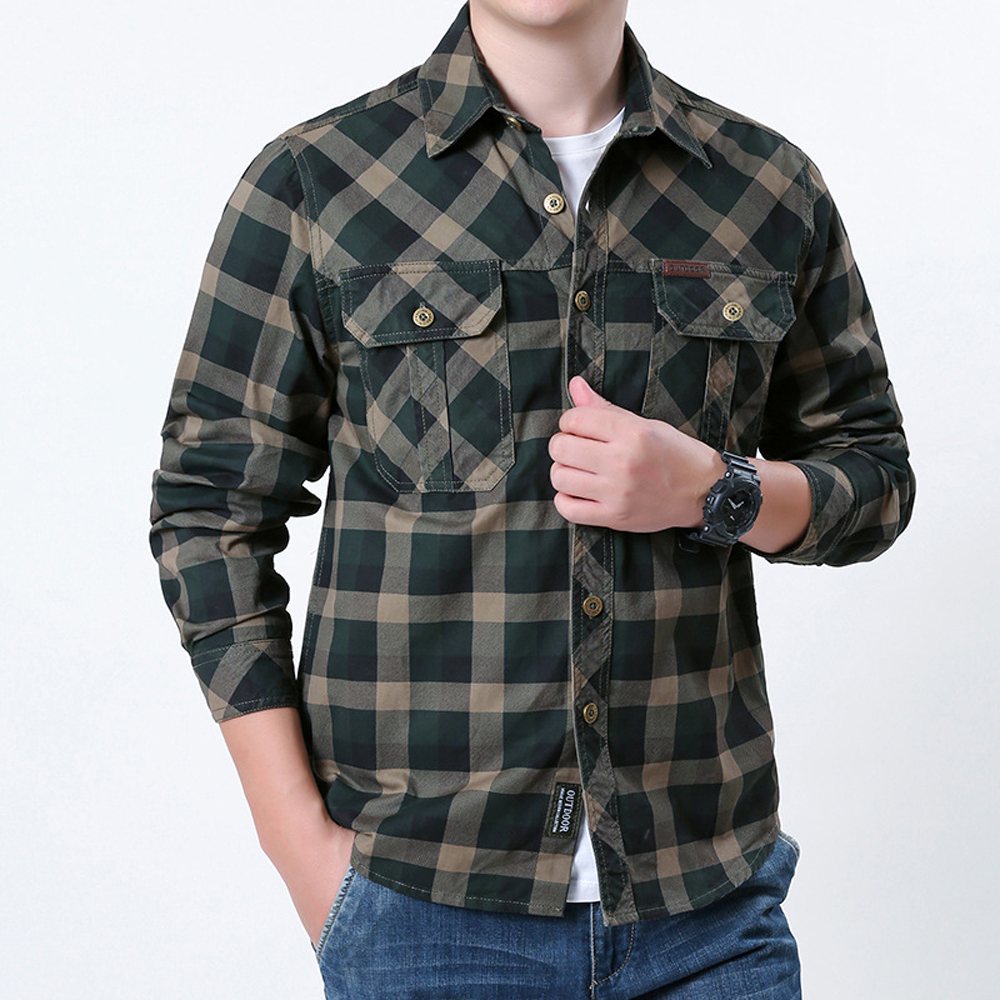 Spring Autumn Men's Cotton Pla - đánh giá và giá Flannel Shirt Lined
