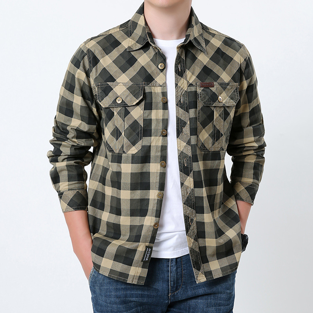 Spring Autumn Men's Cotton Pla - đánh giá và giá Flannel Shirt Lined