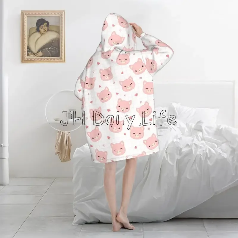 Cartoon Pigs Wearable Flannel  - đánh giá và giá Sherpa Hoodie Fleece